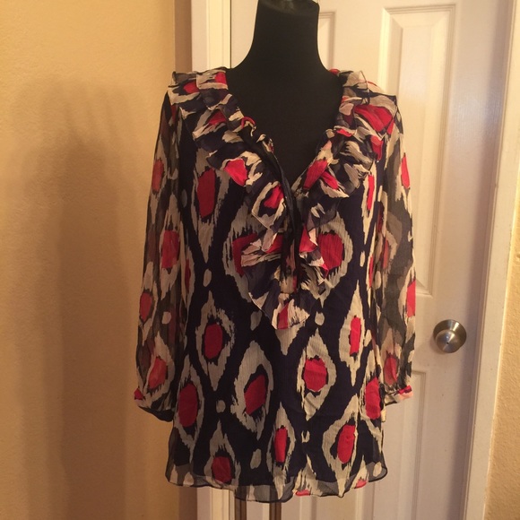 DVF Blue,red and off white ruffle layered top - Picture 3 of 8